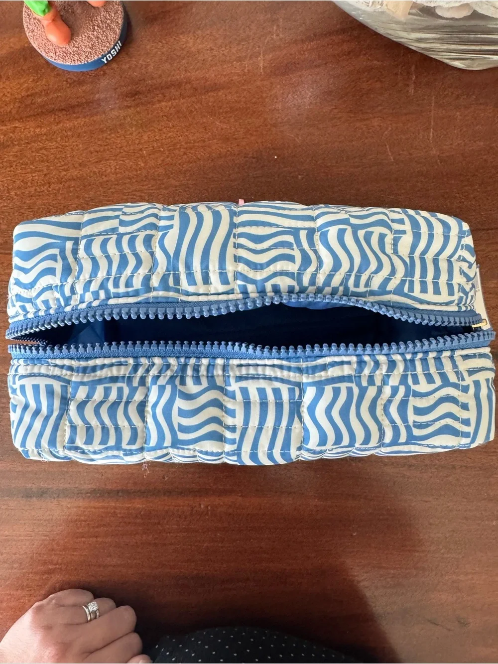 Sonia Kashuk NWT Blue and White Quilted Wave-Pattern Pouch